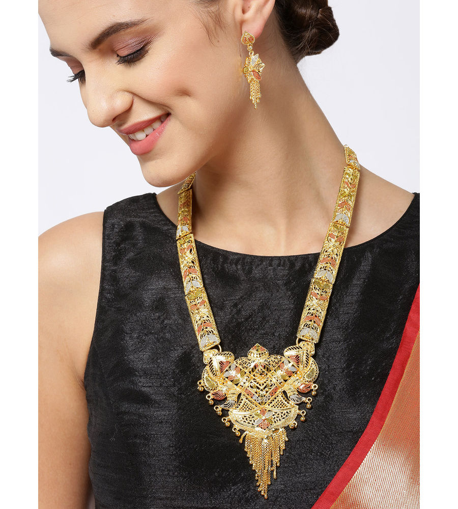 YouBella Red  Lavender Gold-Plated Textured Enamelled Jewellery Set